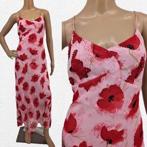 Vintage 90s y2k SND Slip Dress Floral Midi Beaded Fairycore Prom Pink Size 7